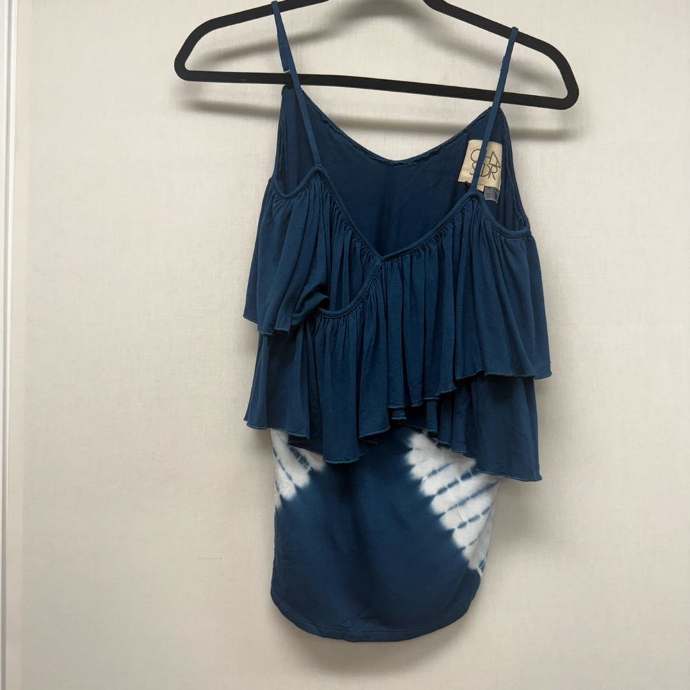 Women's Chaser Blue White Ruffle Camisole Tank Top Size S